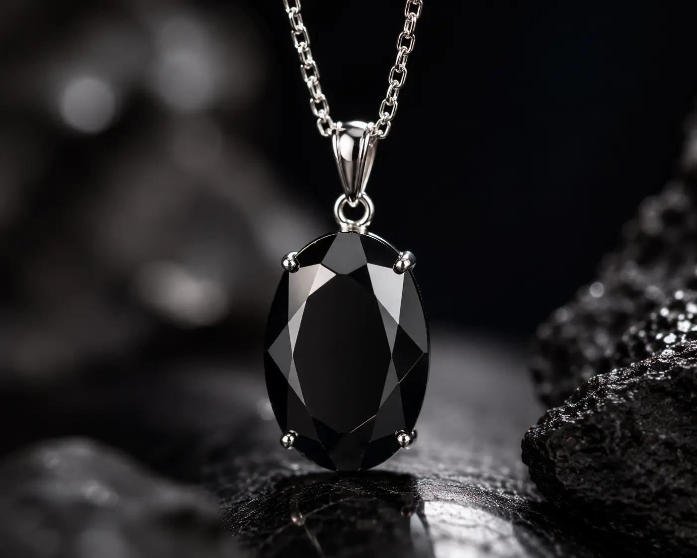 Gümüş zincirli obsidyen kolye dogaltastaki.com.tr takı tasarımı